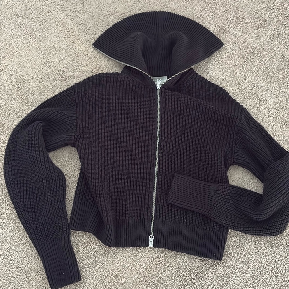 Small Black Double Zipper Everlane, Organic Cotton Jacket